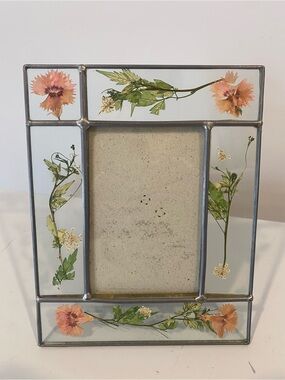 Vintage Pressed Flower Glass Photo Frame 4x6 Metal Botanical Cottagecore Decor